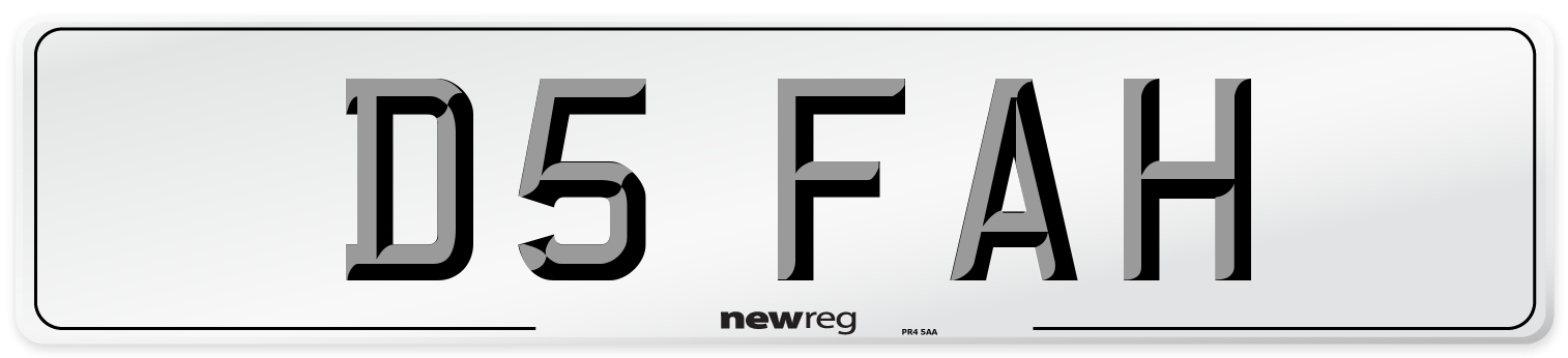 D5 FAH Number Plate from New Reg